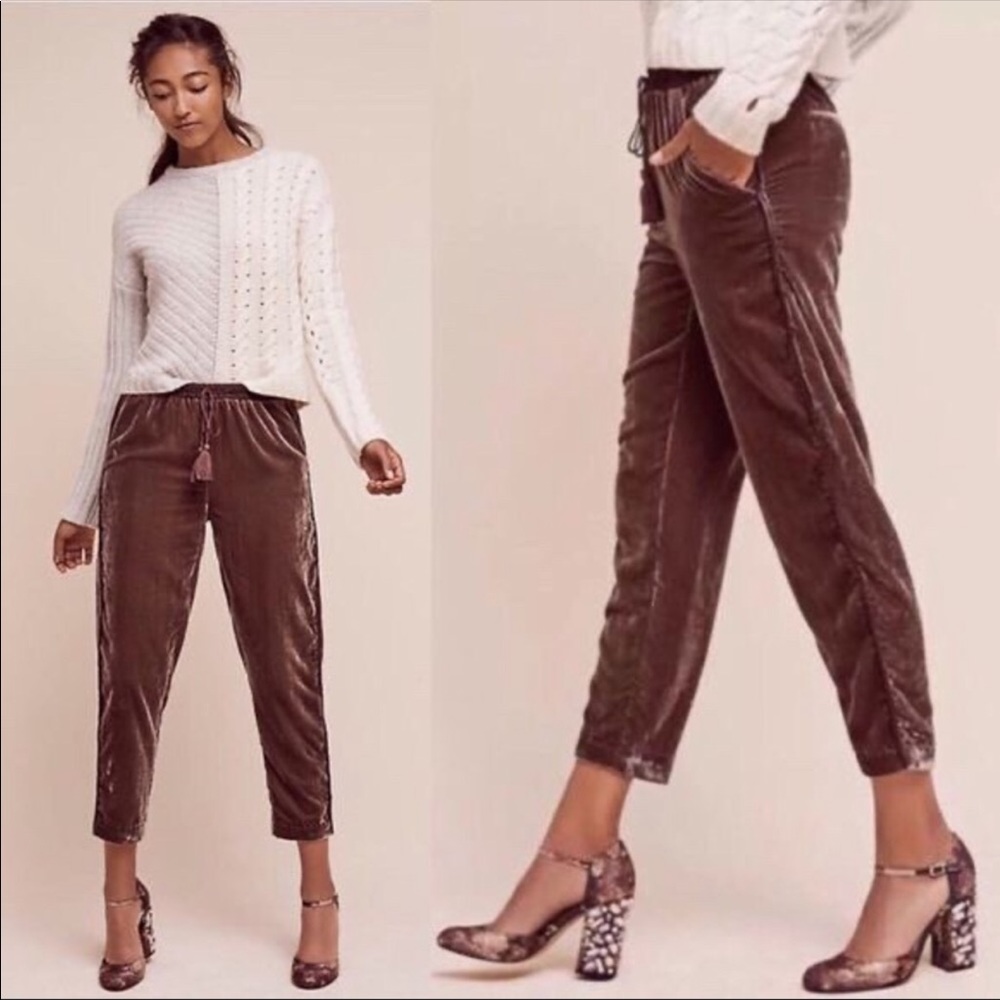 Anthropologie Elevenses Velvet Jogger Pants Brown